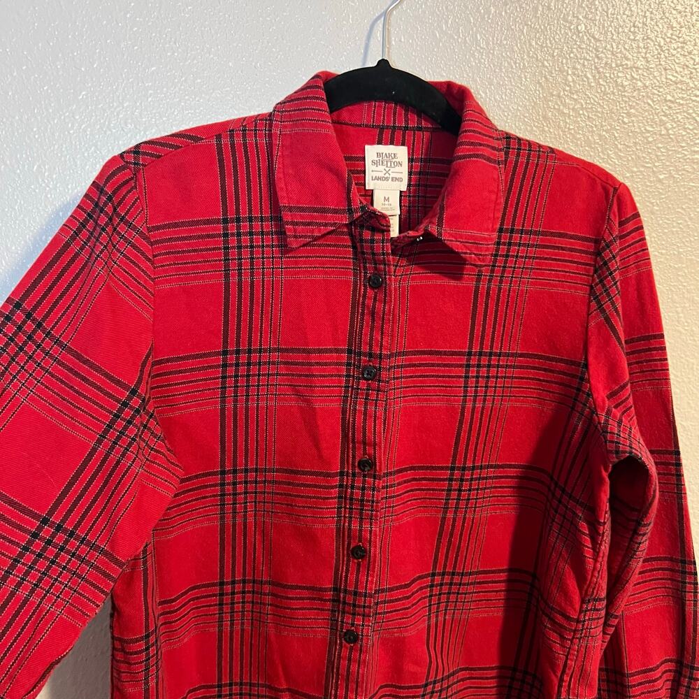 Blake Shelton X Lands End Red Plaid Flannel Button Up Shirt Size M - Picture 2 of 5